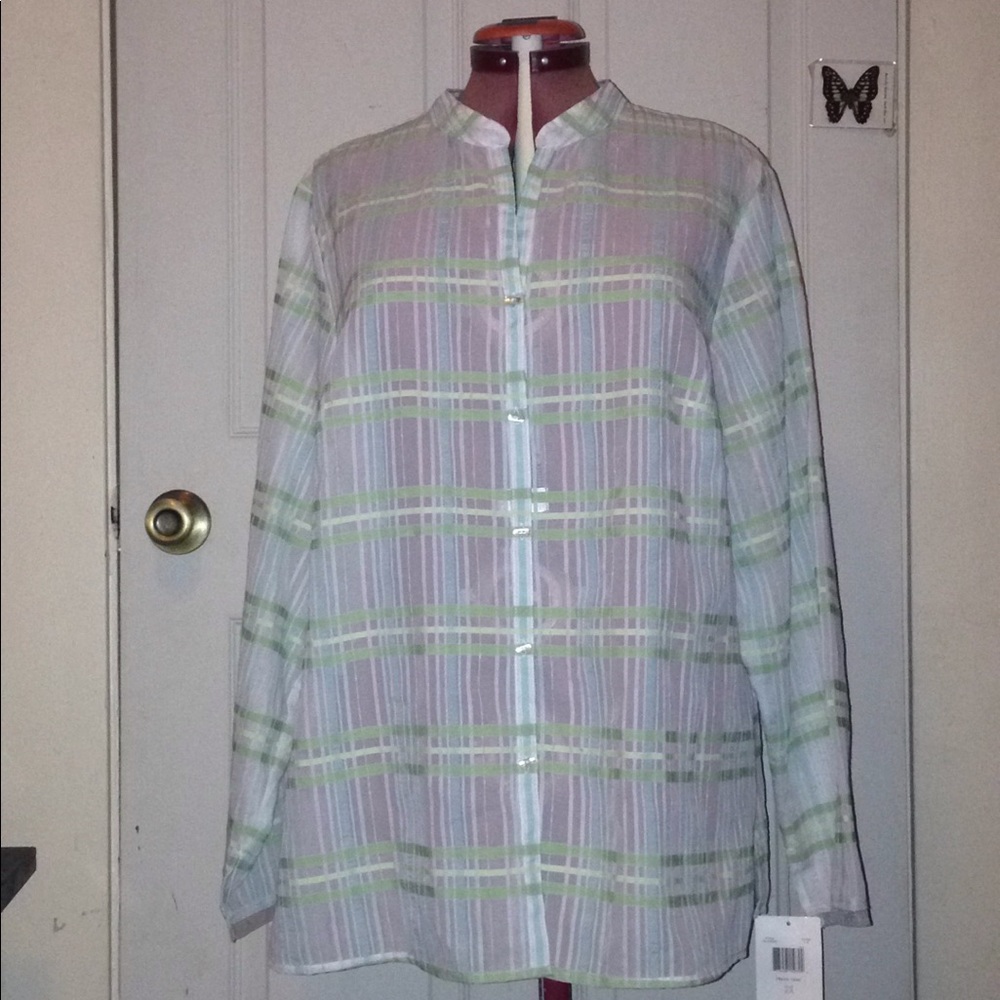 NWT J.H. Collectibles semi sheer plaid blouse